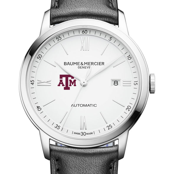 Texas A&M Men's Baume et Mercier 42mm Classima Automatic Watch with White Dial & Black Leather Strap Shot #1