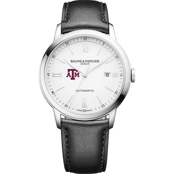 Texas A&M Men's Baume et Mercier 42mm Classima Automatic Watch with White Dial & Black Leather Strap Shot #2