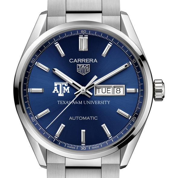 Texas A&amp;M Men&#39;s TAG Heuer Carrera with Blue Dial &amp; Day-Date Window Shot #1