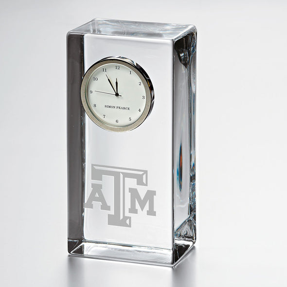 Texas A&amp;M Tall Glass Desk Clock by Simon Pearce Shot #1