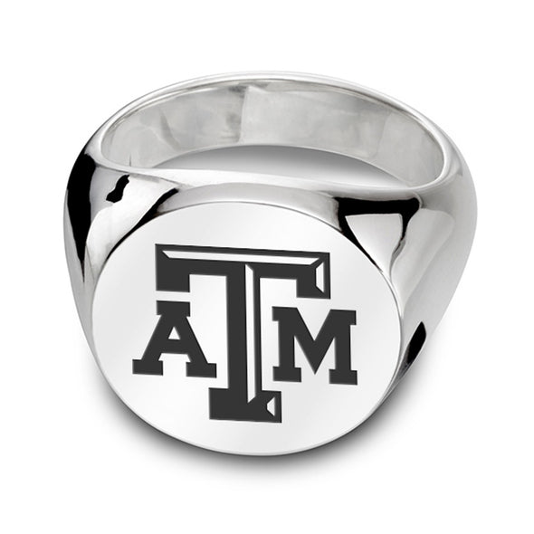 Texas A&amp;M University Sterling Silver Round Signet Ring Shot #1