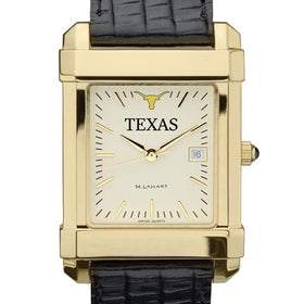 Texas Longhorns Men&#39;s Gold Quad with Leather Strap Shot #1