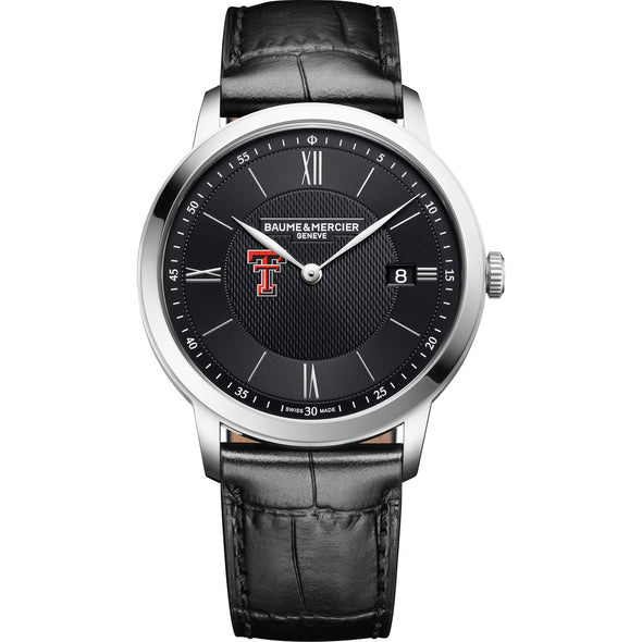 Texas Tech Men's Baume et Mercier 40mm Classima Quartz Watch with Black Dial & Black Leather Strap Shot #2