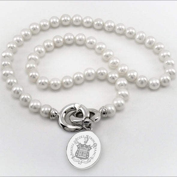 Trinity College Pearl Necklace with Sterling Silver Charm Shot #1