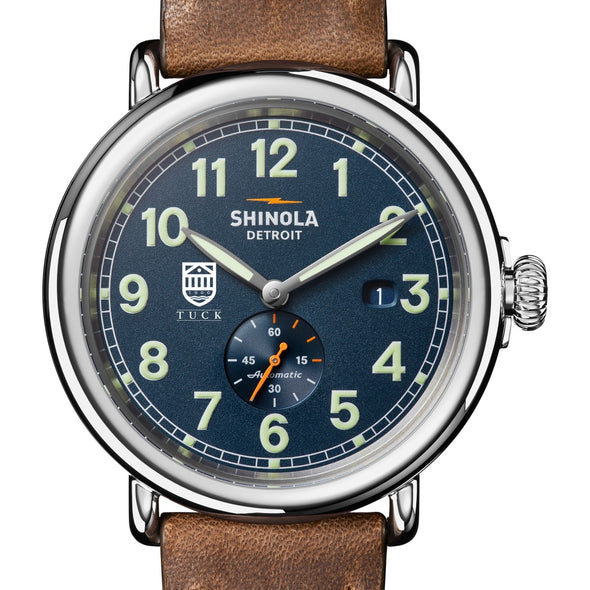 Tuck School of Business Shinola Watch, The Runwell Automatic 45 mm Blue Dial and British Tan Strap at M.LaHart &amp; Co. Shot #1