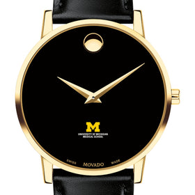 U-M Medical School Men's Movado Gold Museum Classic Leather Shot #1