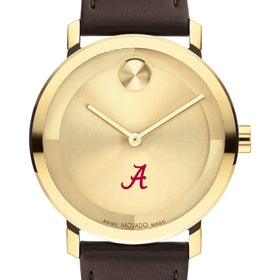 University of Alabama Men&#39;s Movado BOLD Gold with Chocolate Leather Strap Shot #1