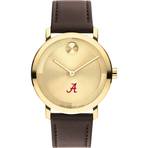 University of Alabama Men&#39;s Movado BOLD Gold with Chocolate Leather Strap Shot #2