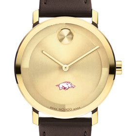 University of Arkansas Men&#39;s Movado BOLD Gold with Chocolate Leather Strap Shot #1