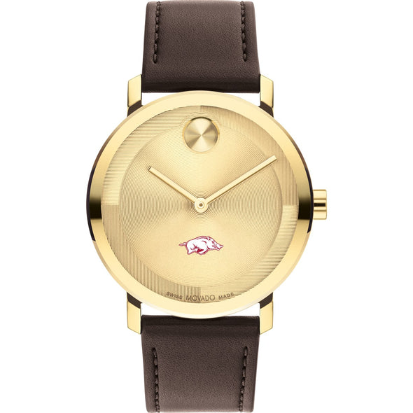 University of Arkansas Men&#39;s Movado BOLD Gold with Chocolate Leather Strap Shot #2