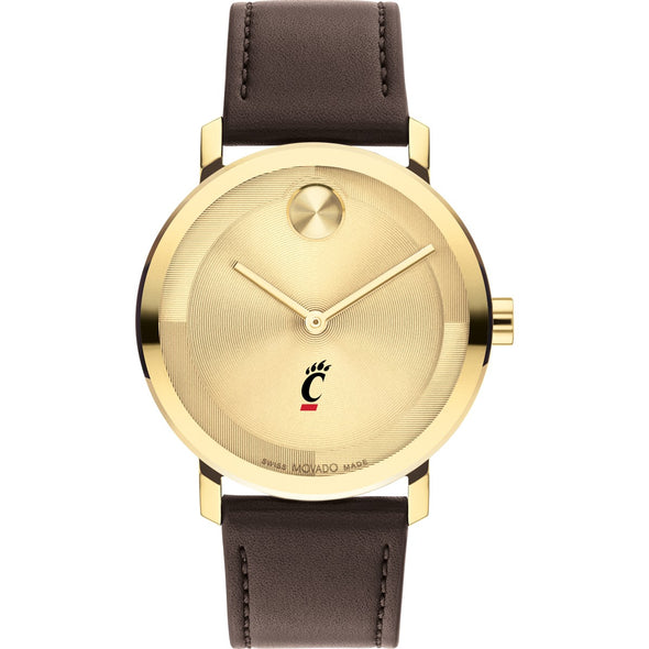 University of Cincinnati Men&#39;s Movado BOLD Gold with Chocolate Leather Strap Shot #2