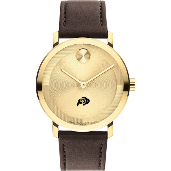 University of Colorado Men&#39;s Movado BOLD Gold with Chocolate Leather Strap Shot #2