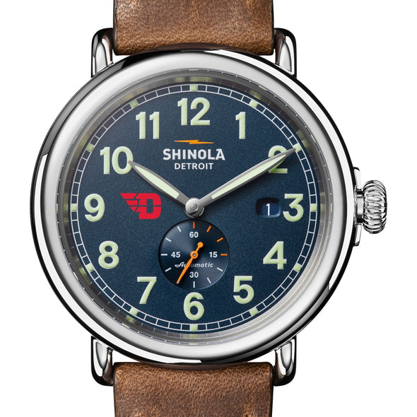 University of Dayton Shinola Watch, The Runwell Automatic 45 mm Blue Dial and British Tan Strap at M.LaHart & Co. Shot #1