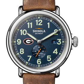University of Georgia Shinola Watch, The Runwell Automatic 45 mm Blue Dial and British Tan Strap at M.LaHart &amp; Co. Shot #1