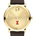 University of Illinois Men's Movado BOLD Gold with Chocolate Leather Strap