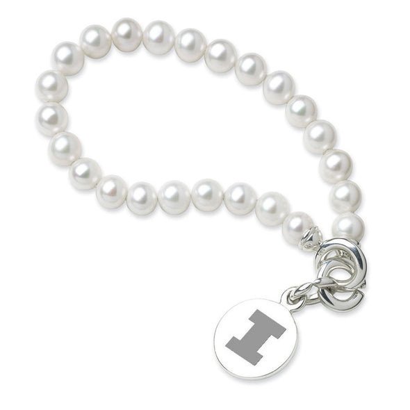 University of Illinois Pearl Bracelet with Sterling Silver Charm Shot #1