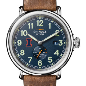 University of Illinois Shinola Watch, The Runwell Automatic 45 mm Blue Dial and British Tan Strap at M.LaHart &amp; Co. Shot #1