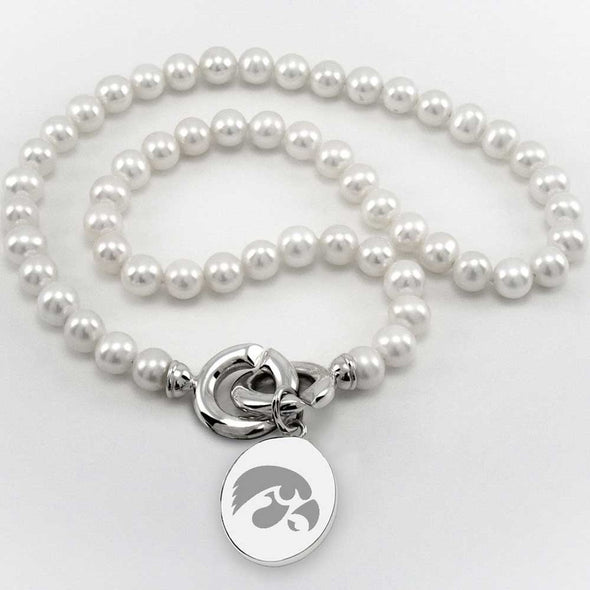 University of Iowa Pearl Necklace with Sterling Silver Charm Shot #1