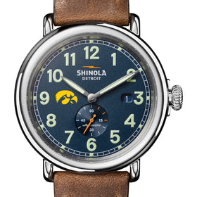 University of Iowa Shinola Watch, The Runwell Automatic 45 mm Blue Dial and British Tan Strap at M.LaHart &amp; Co. Shot #1