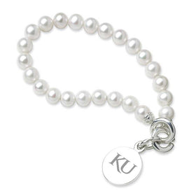 University of Kansas Pearl Bracelet with Sterling Silver Charm Shot #1