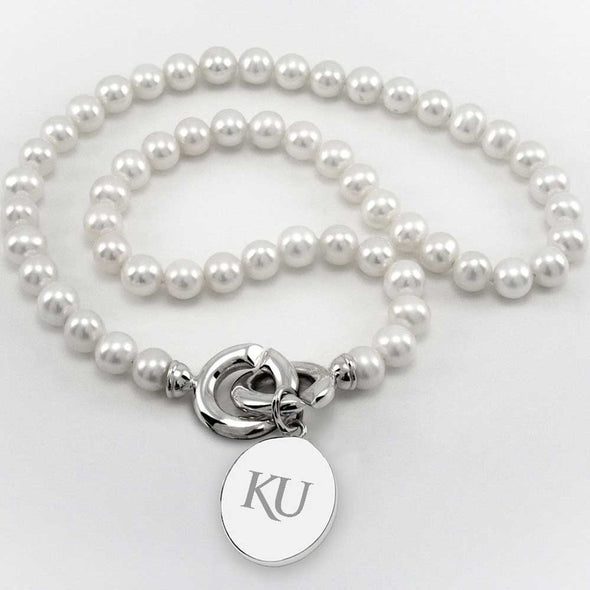 University of Kansas Pearl Necklace with Sterling Silver Charm Shot #1
