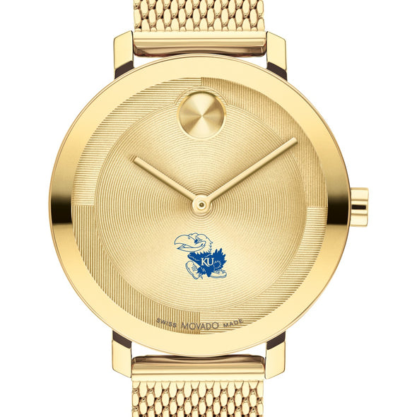 University of Kansas Women's Movado Bold Gold with Mesh Bracelet Shot #1