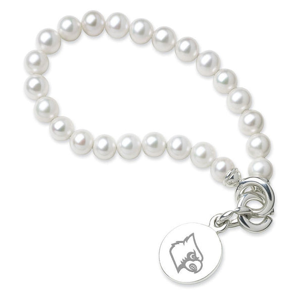 University of Louisville Pearl Bracelet with Sterling Silver Charm Shot #1