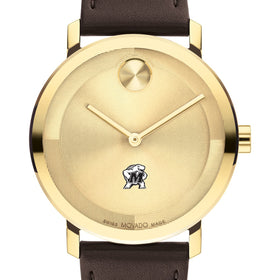 University of Maryland Men&#39;s Movado BOLD Gold with Chocolate Leather Strap Shot #1