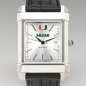 University of Miami Men's Collegiate Watch with Leather Strap Shot #1