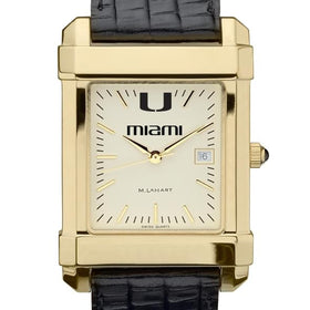 University of Miami Men&#39;s Gold Quad with Leather Strap Shot #1