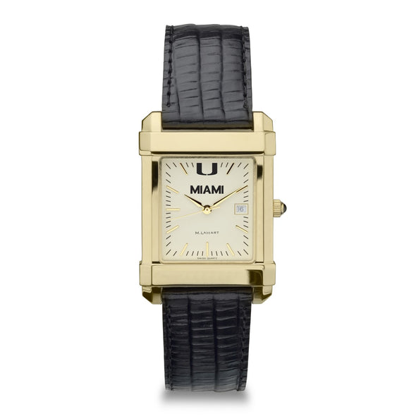 University of Miami Men's Gold Quad with Leather Strap Shot #2
