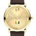 University of Miami Men's Movado BOLD Gold with Chocolate Leather Strap