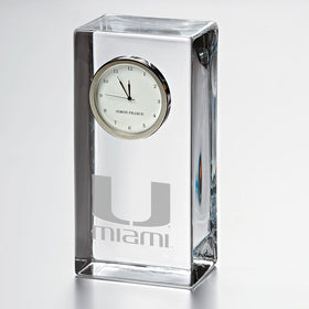 University of Miami Tall Glass Desk Clock by Simon Pearce Shot #1