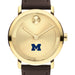 University of Michigan Men's Movado BOLD Gold with Chocolate Leather Strap