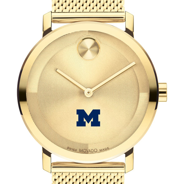 University of Michigan Men&#39;s Movado BOLD Gold with Mesh Bracelet Shot #1