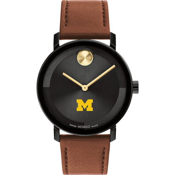 University of Michigan Men&#39;s Movado BOLD with Cognac Leather Strap Shot #2