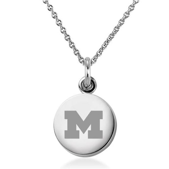 University of Michigan Necklace with Charm in Sterling Silver Shot #1