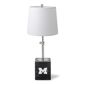 University of Michigan Polished Nickel Lamp with Marble Base &amp; Linen Shade Shot #1