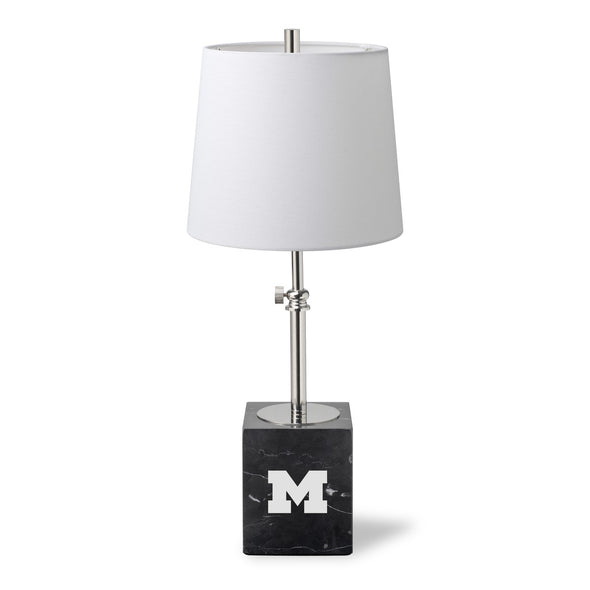 University of Michigan Polished Nickel Lamp with Marble Base & Linen Shade Shot #1