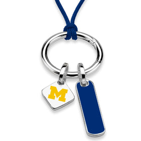 University of Michigan Silk Necklace with Enamel Charm &amp; Sterling Silver Tag Shot #1