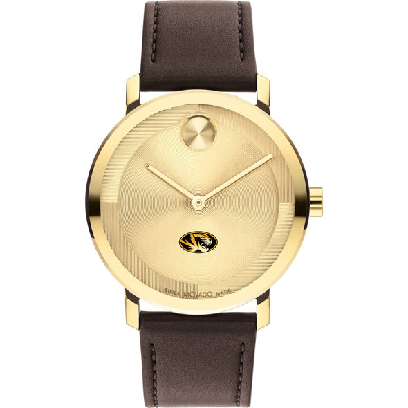 University of Missouri Men&#39;s Movado BOLD Gold with Chocolate Leather Strap Shot #2