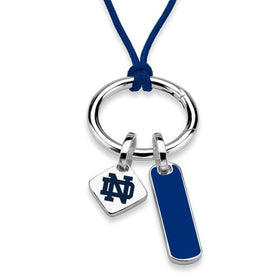 University of Notre Dame Silk Necklace with Enamel Charm &amp; Sterling Silver Tag Shot #1
