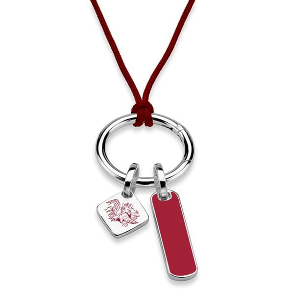 University of South Carolina Silk Necklace with Enamel Charm & Sterling Silver Tag Shot #2