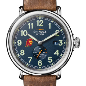 University of Southern California Shinola Watch, The Runwell Automatic 45 mm Blue Dial and British Tan Strap at M.LaHart & Co. Shot #1
