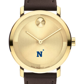 US Naval Academy Men&#39;s Movado BOLD Gold with Chocolate Leather Strap Shot #1