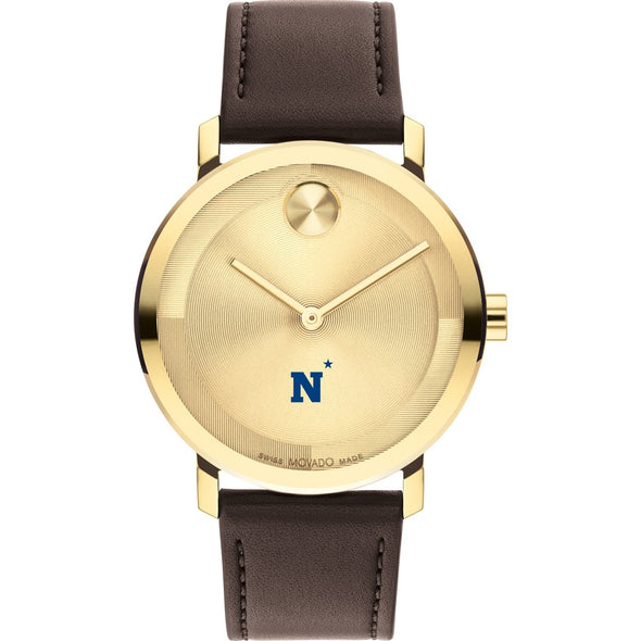 US Naval Academy Men&#39;s Movado BOLD Gold with Chocolate Leather Strap Shot #2