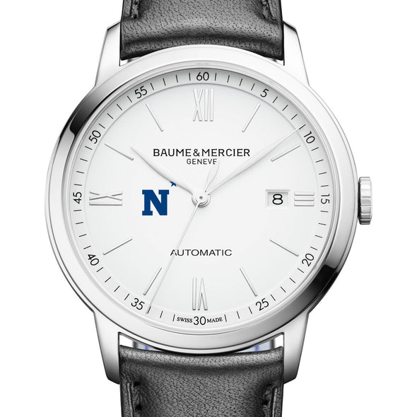 USNA Men's Baume et Mercier 42mm Classima Automatic Watch with White Dial & Black Leather Strap Shot #1