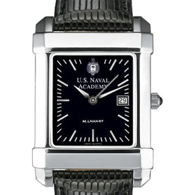 USNA Men's Black Quad Watch with Leather Strap Shot #1