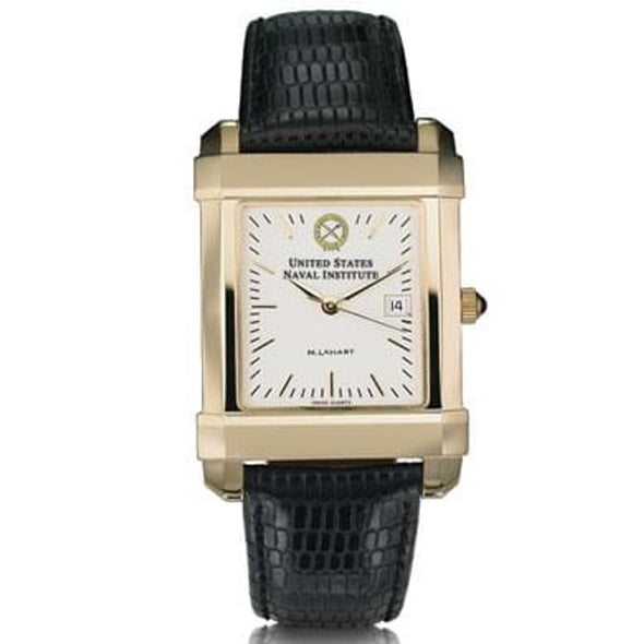 USNI Men's Gold Quad with Leather Strap Shot #2