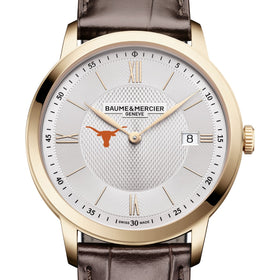 UT Austin Men's Baume et Mercier 40mm Gold PVD Classima Watch with Silver Dial & Dark Brown Leather Strap Shot #1